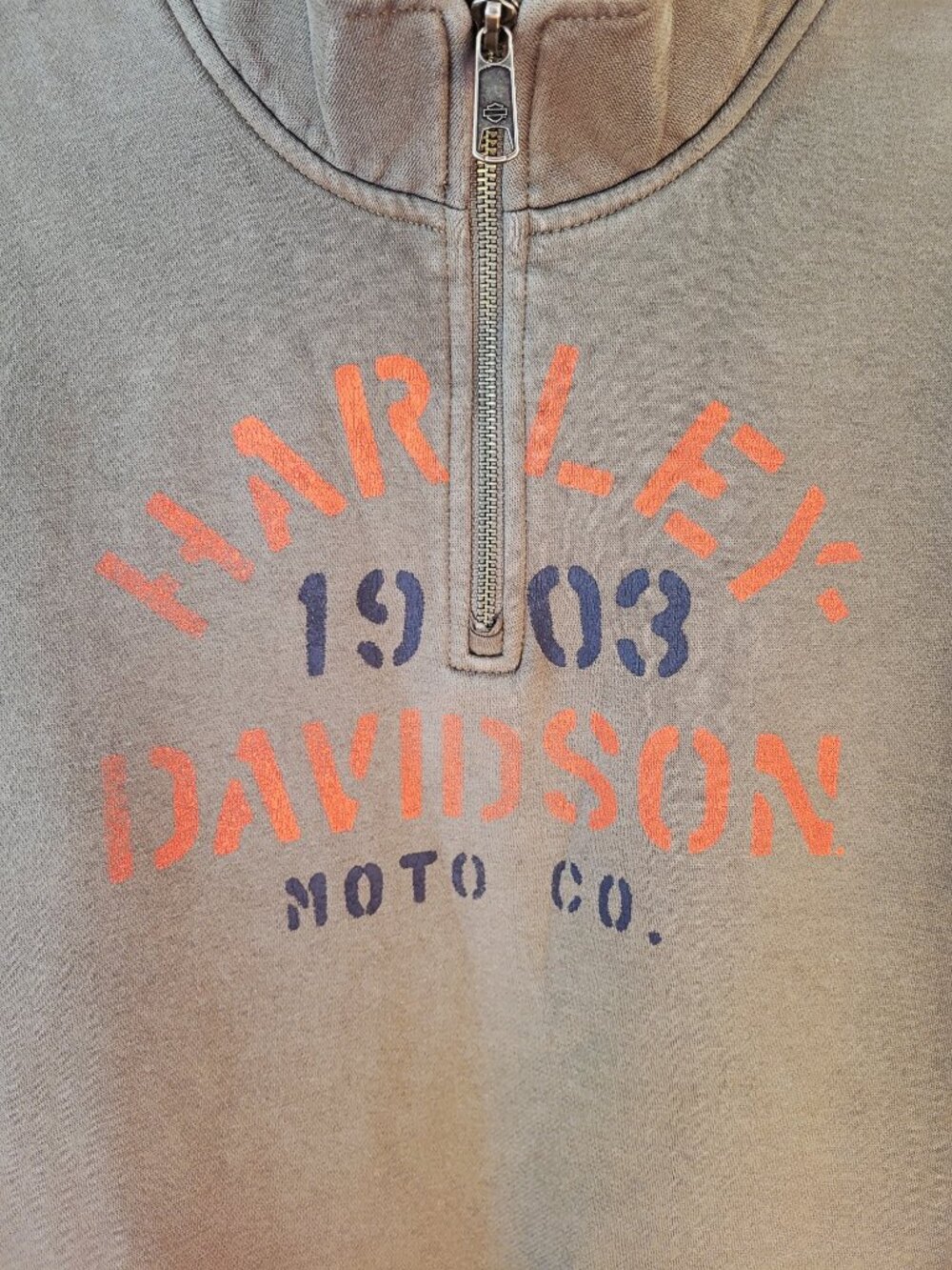 Harley Davidson Moto Co. Zip Sweatshirt Men’s Medium Army Green Y2K - Picture 7 of 11